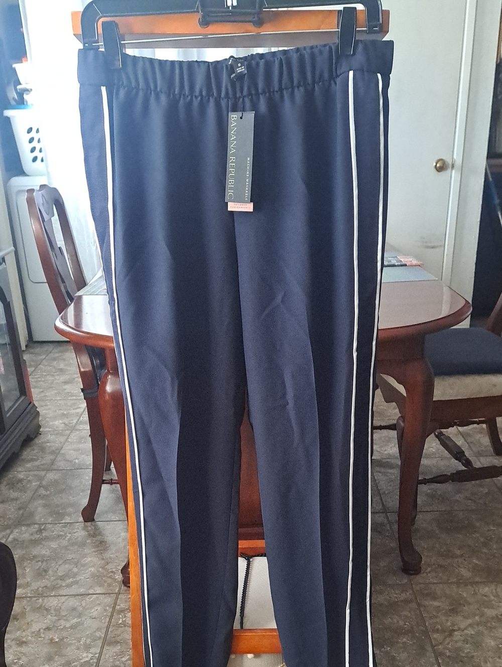 Banana Republic Navy Pants with White Side Stripes